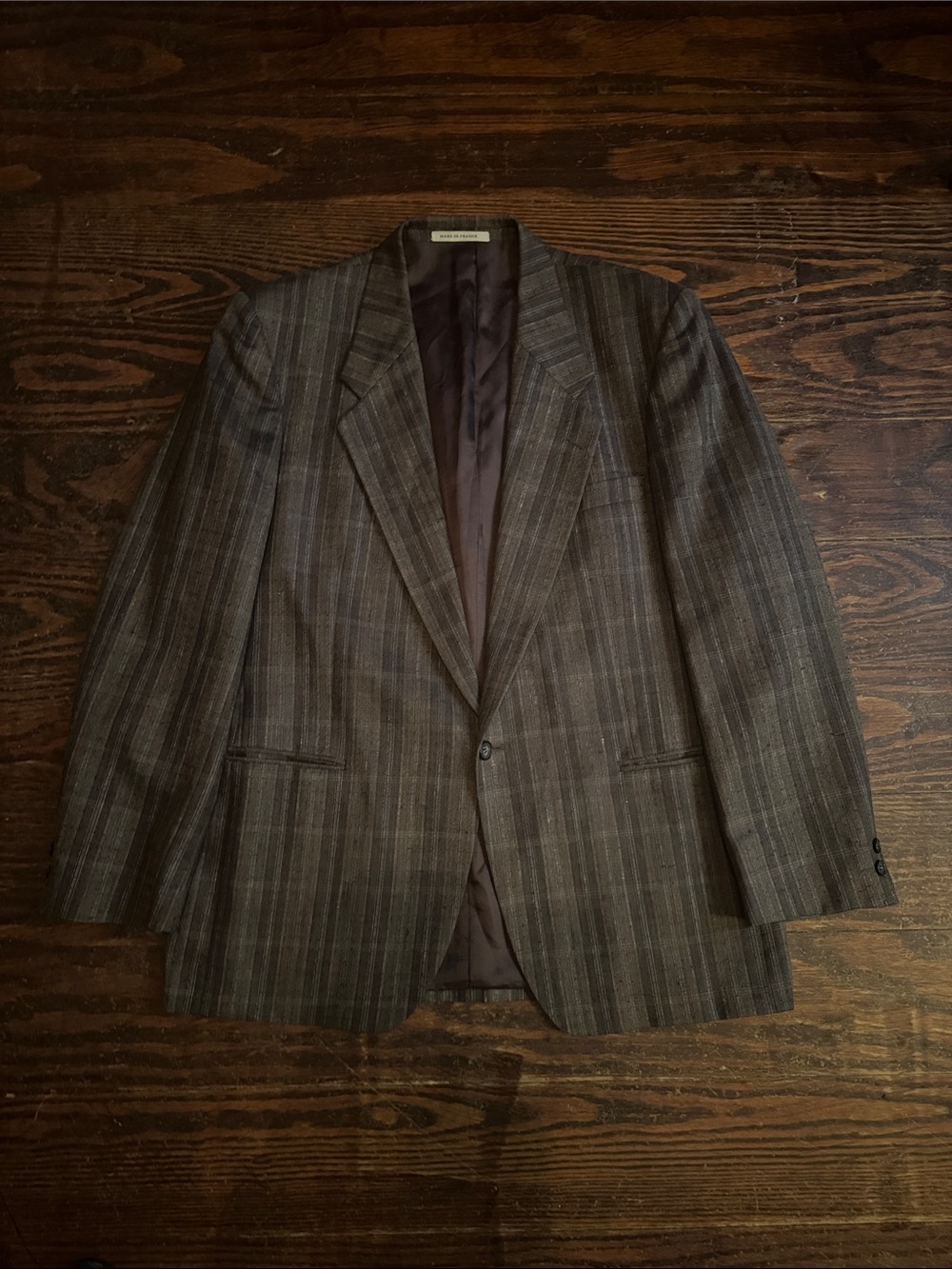 Vintage Yves Saint Laurent Men's Brown and Gray Pinstripe Blazer